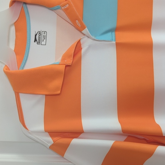 Slazenger Striped Performance Polo Shirt Orange White Blue Golf Activewear XXL - Picture 2 of 12